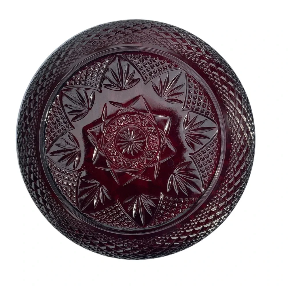 Cristal D'Arques-Durand Set of 2 Ruby Red Glass Plate Diamond & Star Pattern OS